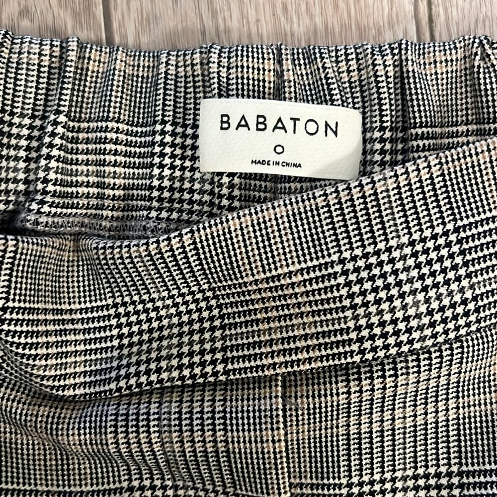 Aritzia Babaton Checkered Pants Trouser Cropped Elastic Band Soft Size 0 NWOT - Picture 2 of 5